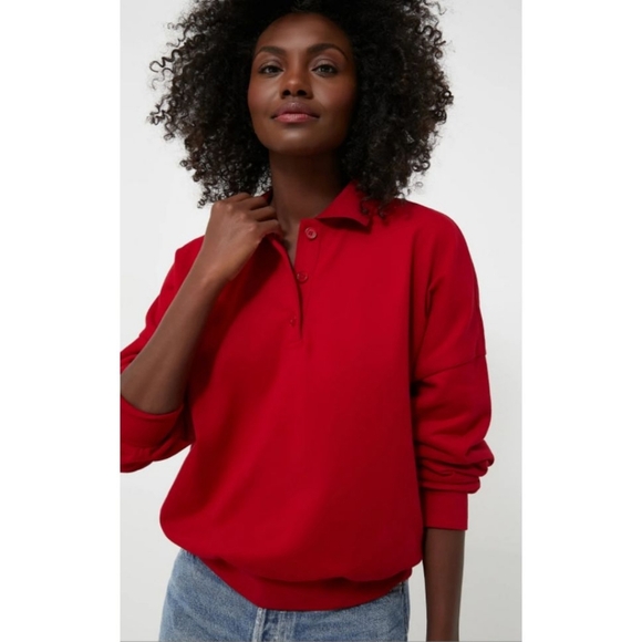 Tuckernuck Tops - Pomander Place Red Bode Polo Sweatshirt SZ Large NWT